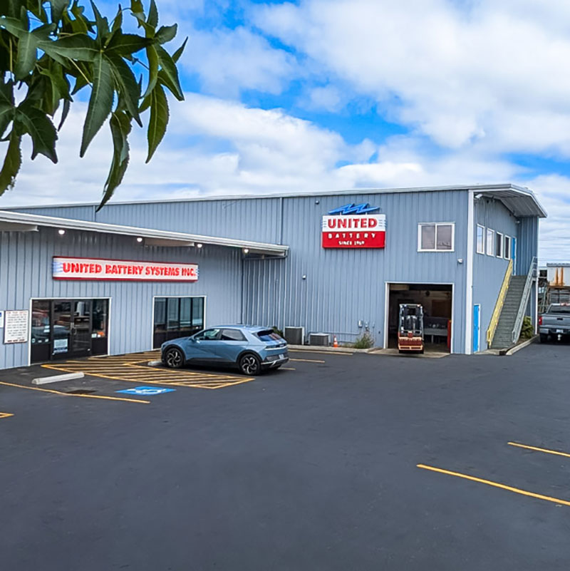 The exterior of United Battery's Portland location.