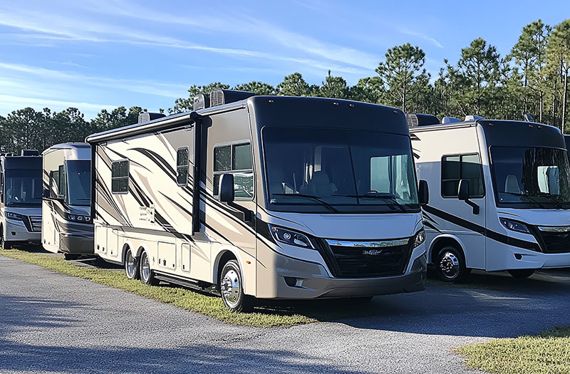 an image of a fleet of RVs next to each other