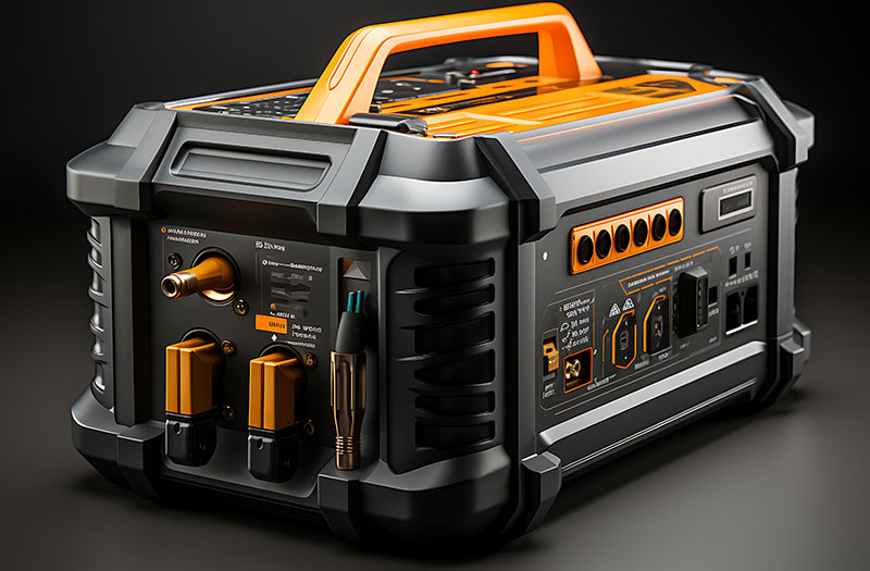 an image of a black and orange battery charger box