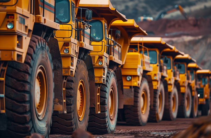 an image of a line of quarry trucks in a quarry