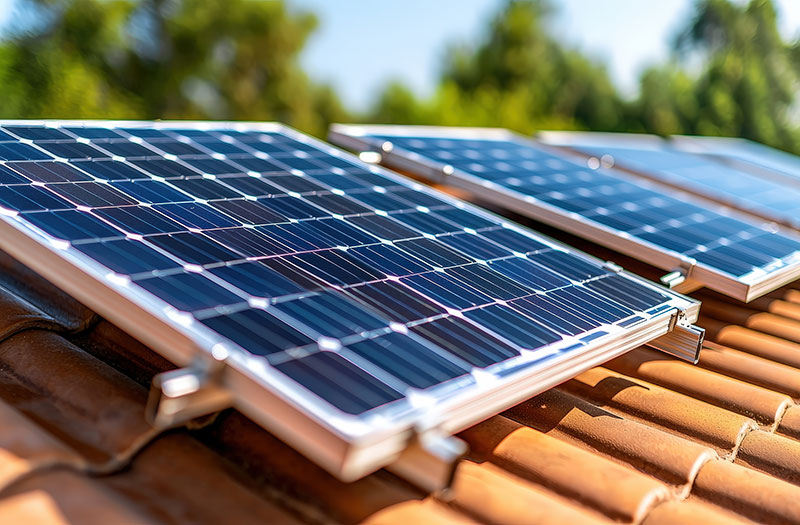 an image of a row of solar panels on a roof